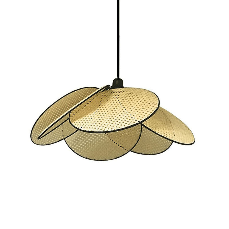 Flower-Like Ceiling Lighting Asian Style Rattan 1��Bulb Wood Hanging Lamp for Tea Room Clearhalo 'Ceiling Lights' 'Pendant Lights' 'Pendants' Lighting' 2248542