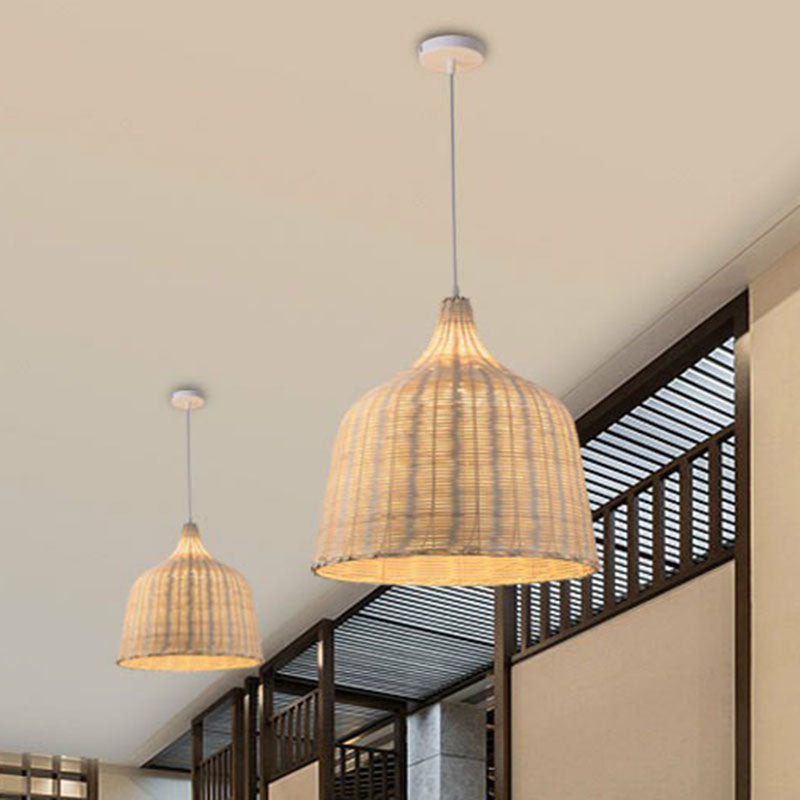 Weaving Bamboo Suspension Light Simplicity 1-Light Wood Pendant Light Fixture for Restaurant Clearhalo 'Ceiling Lights' 'Pendant Lights' 'Pendants' Lighting' 2248550