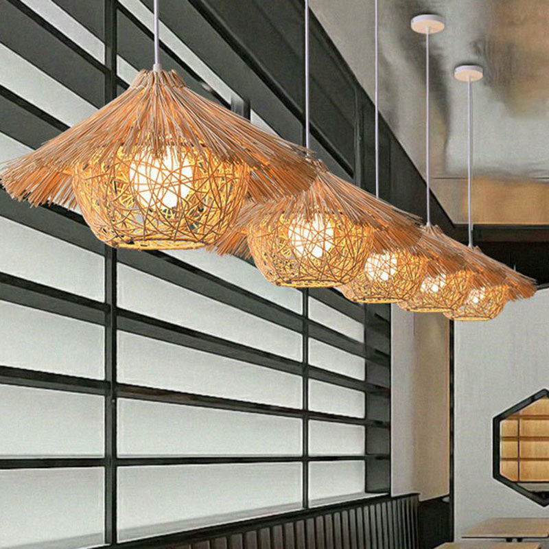 Weaving Bamboo Suspension Light Simplicity 1-Light Wood Pendant Light Fixture for Restaurant Clearhalo 'Ceiling Lights' 'Pendant Lights' 'Pendants' Lighting' 2248551