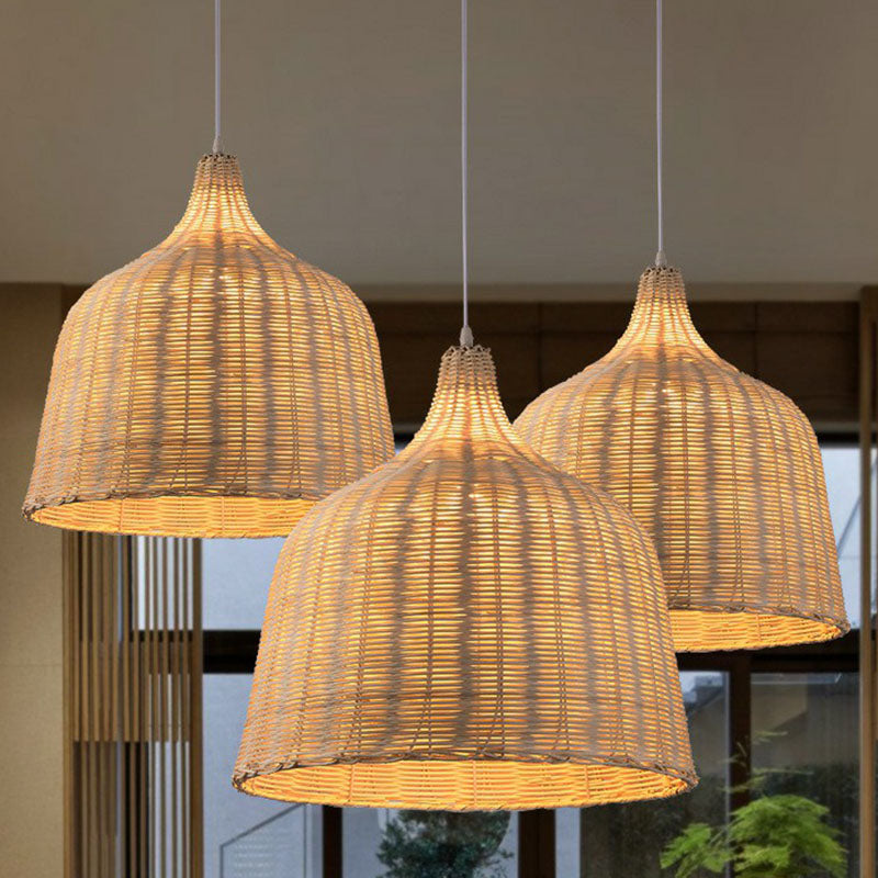 Weaving Bamboo Suspension Light Simplicity 1-Light Wood Pendant Light Fixture for Restaurant Clearhalo 'Ceiling Lights' 'Pendant Lights' 'Pendants' Lighting' 2248552