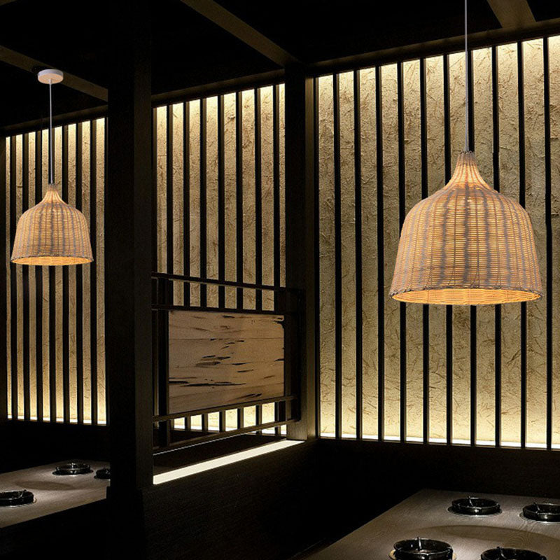 Weaving Bamboo Suspension Light Simplicity 1-Light Wood Pendant Light Fixture for Restaurant Clearhalo 'Ceiling Lights' 'Pendant Lights' 'Pendants' Lighting' 2248553