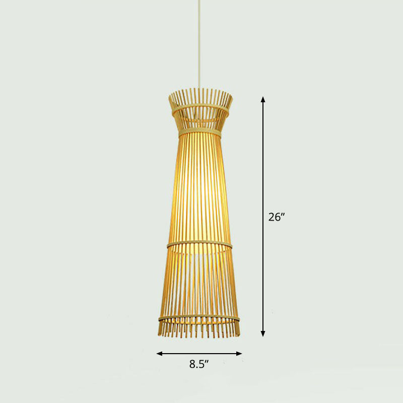 Handcrafted Ceiling Light Chinese Style Bamboo Single Restaurant Hanging Pendant Light in Wood Clearhalo 'Ceiling Lights' 'Pendant Lights' 'Pendants' Lighting' 2248567