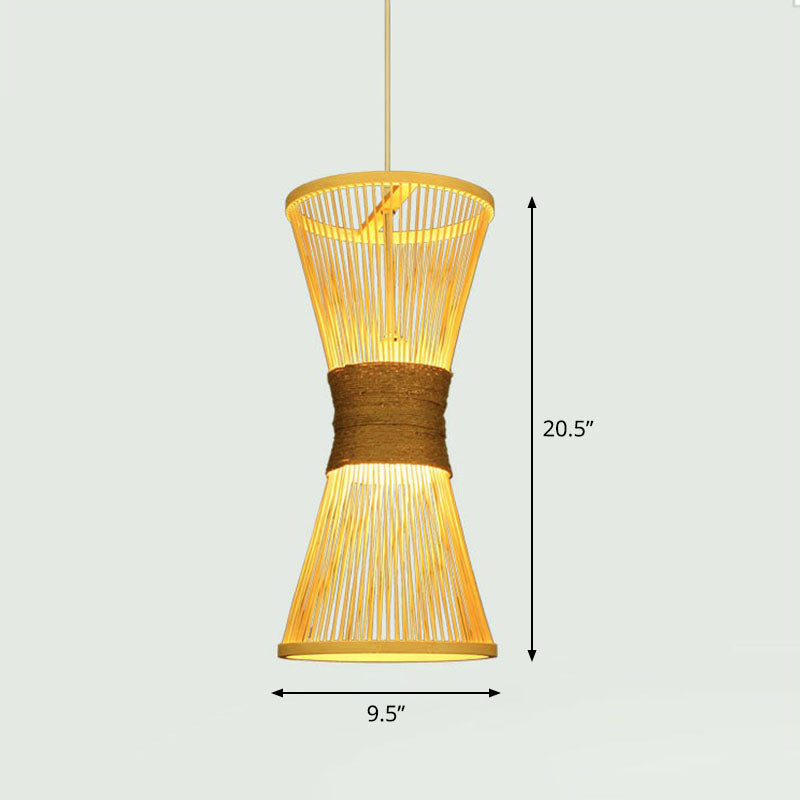 Handcrafted Ceiling Light Chinese Style Bamboo Single Restaurant Hanging Pendant Light in Wood Clearhalo 'Ceiling Lights' 'Pendant Lights' 'Pendants' Lighting' 2248574