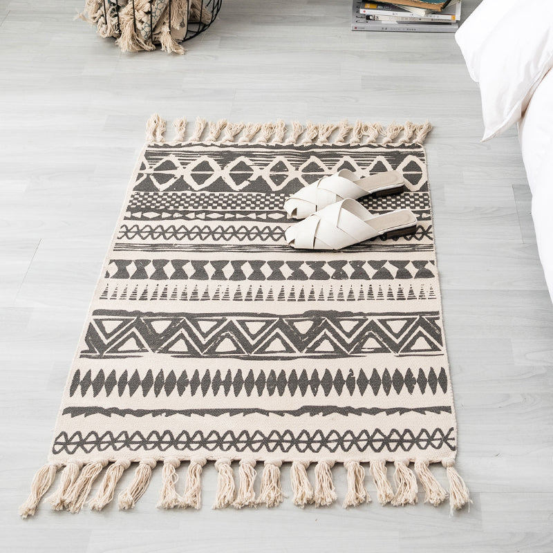 Ethnic Geometric Pattern Rug Multi-Color Cotton Blend Area Carpet Machine Washable Handwoven Rug with Tassel for Room Dark Gray 2' x 2'11