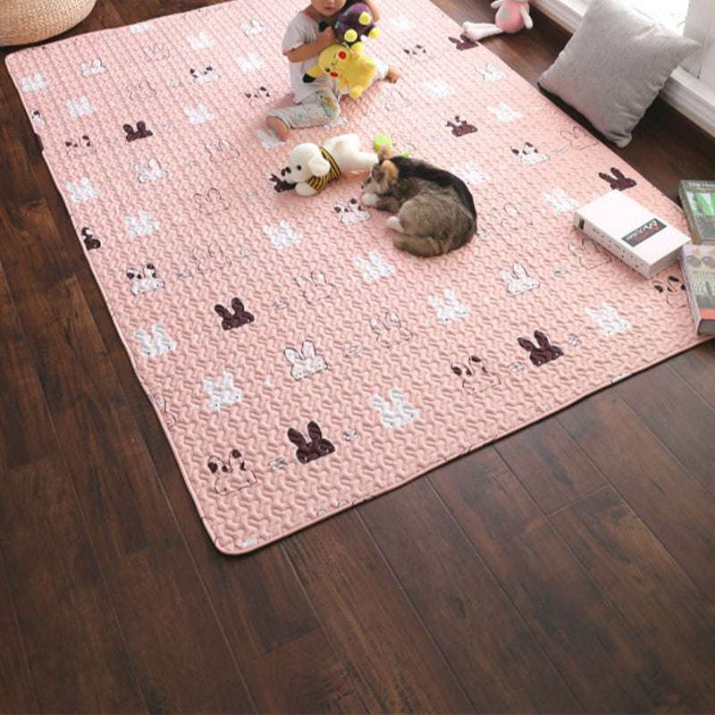 Cute Cartoon Print Rug Multi Colored Cotton Area Carpet Pet Friendly Machine Washable Rug for Kids Room Pink Clearhalo 'Area Rug' 'Rug' 2250160