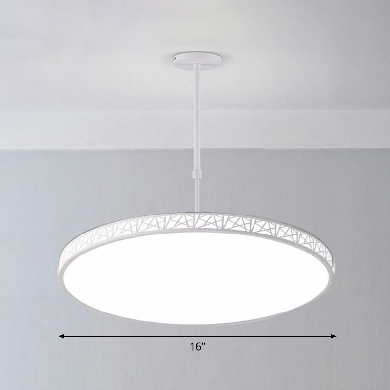 Metallic Hollow-Carved LED Suspension Light Modern Style Chandelier Lighting for Conference Room White 16