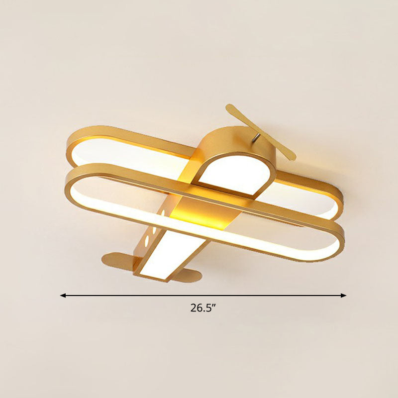 Acrylic Aircraft Flush Ceiling Light Cartoon LED Flush Mount Lighting for Child Room Gold 26.5