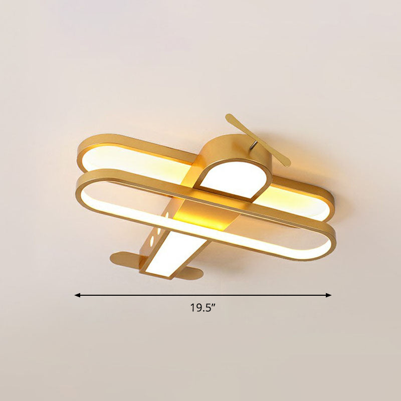 Acrylic Aircraft Flush Ceiling Light Cartoon LED Flush Mount Lighting for Child Room Gold 19.5