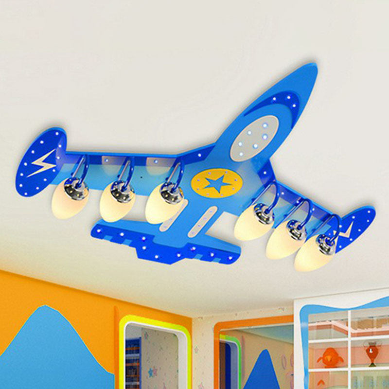 Aircraft Flush Ceiling Light Cartoon Wood Bedroom LED Flush Mount Lighting Fixture in Blue 6 Blue Clearhalo 'Ceiling Lights' 'Close To Ceiling Lights' 'Close to ceiling' 'Flush mount' Lighting' 2252977