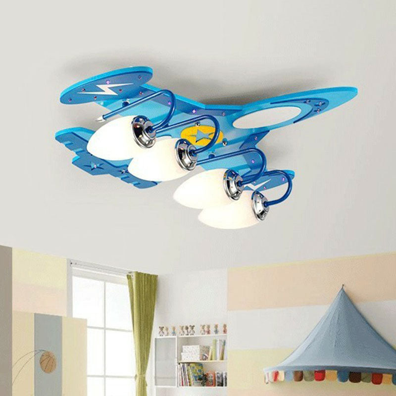 Aircraft Flush Ceiling Light Cartoon Wood Bedroom LED Flush Mount Lighting Fixture in Blue Clearhalo 'Ceiling Lights' 'Close To Ceiling Lights' 'Close to ceiling' 'Flush mount' Lighting' 2252980