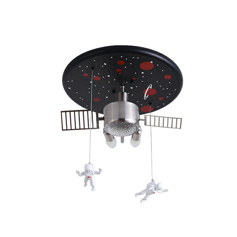 Metallic Space Ship Flush Mount Lighting Kids Style LED Flush Mount with Astronaut Decor in Black Black 16