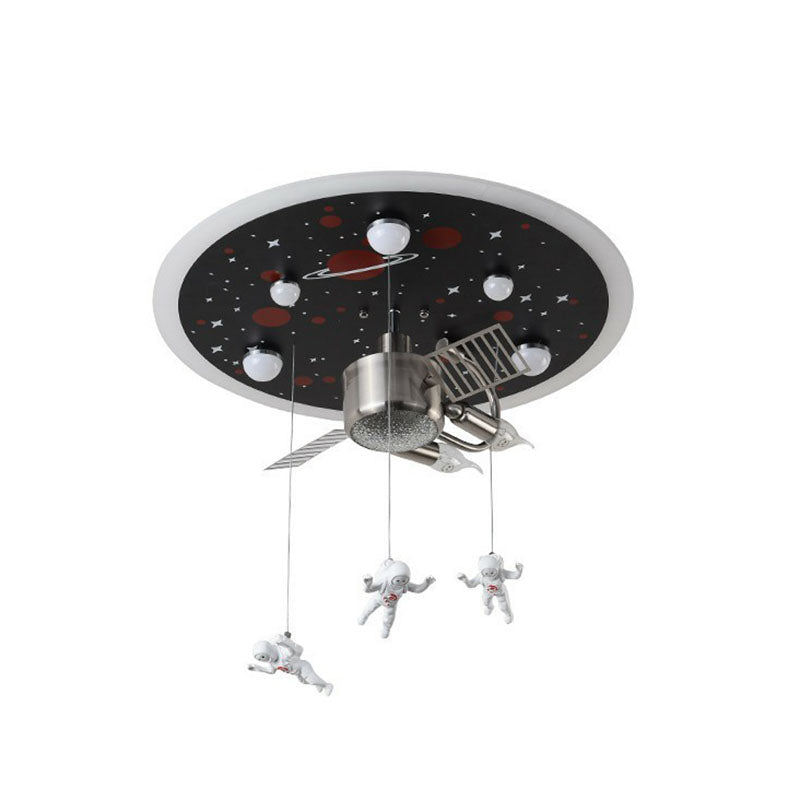 Metallic Space Ship Flush Mount Lighting Kids Style LED Flush Mount with Astronaut Decor in Black Black 22