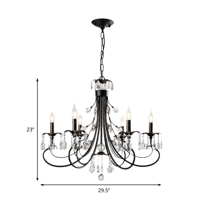 Tiered Candle Chandelier Pendant Traditional Iron 6/8/12 Lights Black Hanging Pendant Light with Crystal Drops Clearhalo 'Ceiling Lights' 'Chandeliers' 'Modern Chandeliers' 'Modern' Lighting' 225310