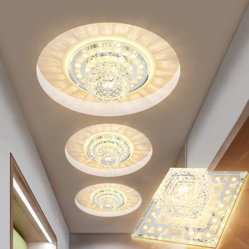 Geometric Passage LED Flush Mount Light Crystal Block Simplicity Flush Mount Ceiling Light in Clear Clearhalo 'Ceiling Lights' 'Close To Ceiling Lights' 'Close to ceiling' 'Flush mount' Lighting' 2253259