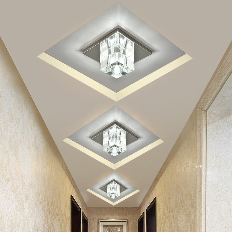 Crystal Block Mini Flush Light Modern Style Clear LED Flush Ceiling Light for Corridor Clearhalo 'Ceiling Lights' 'Close To Ceiling Lights' 'Close to ceiling' 'Flush mount' Lighting' 2253267