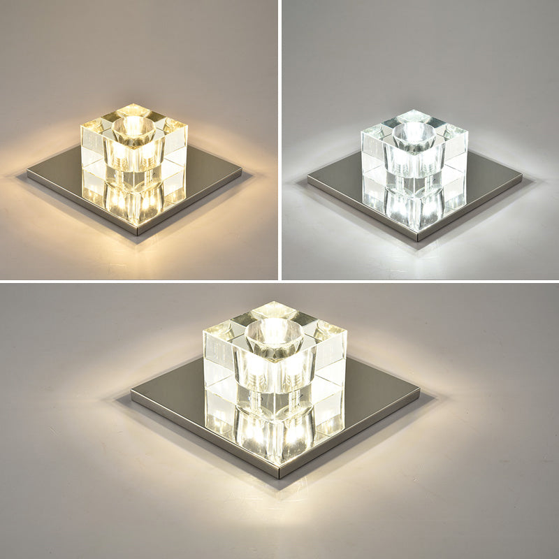 Crystal Block Mini Flush Light Modern Style Clear LED Flush Ceiling Light for Corridor Clear 7