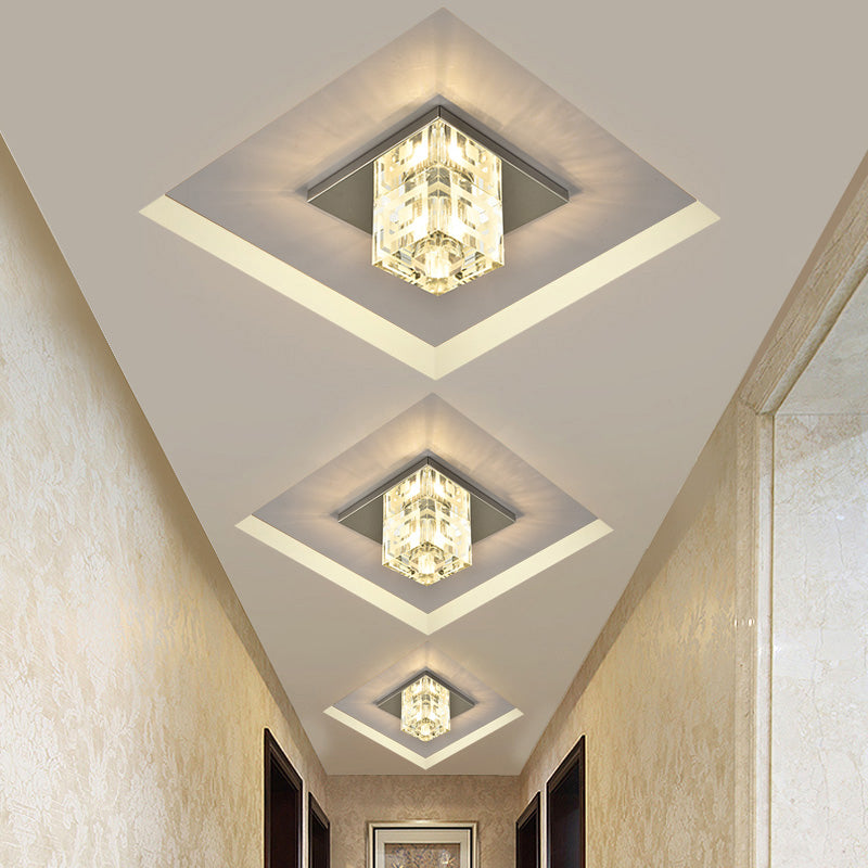 Crystal Block Mini Flush Light Modern Style Clear LED Flush Ceiling Light for Corridor Clearhalo 'Ceiling Lights' 'Close To Ceiling Lights' 'Close to ceiling' 'Flush mount' Lighting' 2253272