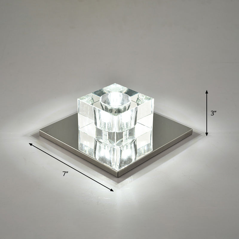 Crystal Block Mini Flush Light Modern Style Clear LED Flush Ceiling Light for Corridor Clear 7