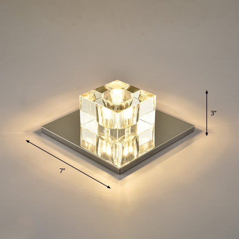 Crystal Block Mini Flush Light Modern Style Clear LED Flush Ceiling Light for Corridor Clear 7