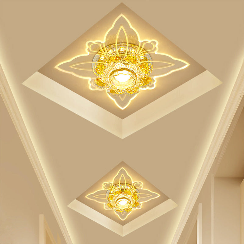 Floral Shape Corridor Flush Mount Lighting Crystal Minimalist LED Flush Mount in Yellow Clearhalo 'Ceiling Lights' 'Close To Ceiling Lights' 'Close to ceiling' 'Flush mount' Lighting' 2253347