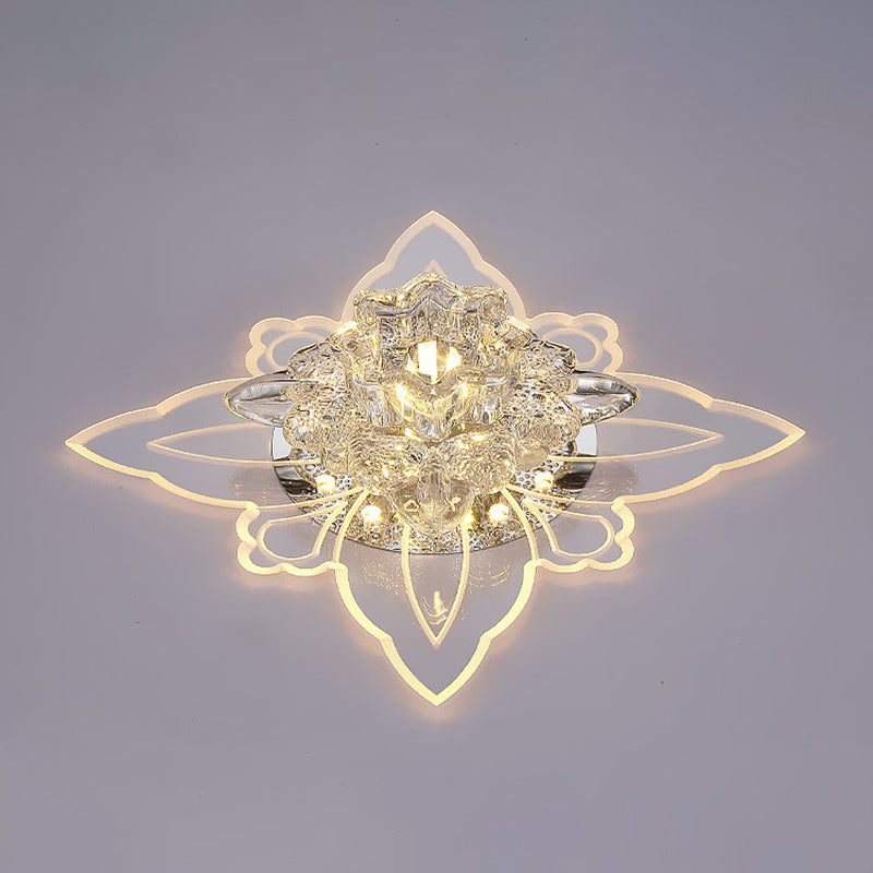 Crystal Flower LED Flush Mount Modern Clear Flushmount Ceiling Light in Warm Light for Hallway Clear Warm Clearhalo 'Ceiling Lights' 'Close To Ceiling Lights' 'Close to ceiling' 'Flush mount' Lighting' 2253351