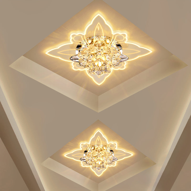 Crystal Flower LED Flush Mount Modern Clear Flushmount Ceiling Light in Warm Light for Hallway Clearhalo 'Ceiling Lights' 'Close To Ceiling Lights' 'Close to ceiling' 'Flush mount' Lighting' 2253352