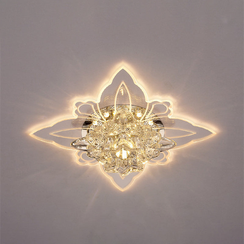 Crystal Flower LED Flush Mount Modern Clear Flushmount Ceiling Light in Warm Light for Hallway Clearhalo 'Ceiling Lights' 'Close To Ceiling Lights' 'Close to ceiling' 'Flush mount' Lighting' 2253353