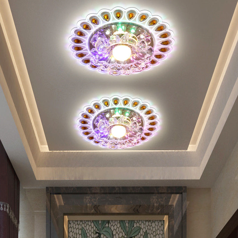 Modern Style Flower Flush Light K9 Crystal Passage LED Flush Ceiling Light in Clear Clear Multi Color Clearhalo 'Ceiling Lights' 'Close To Ceiling Lights' 'Close to ceiling' 'Flush mount' Lighting' 2253372