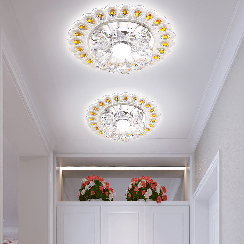 Modern Style Flower Flush Light K9 Crystal Passage LED Flush Ceiling Light in Clear Clear White Clearhalo 'Ceiling Lights' 'Close To Ceiling Lights' 'Close to ceiling' 'Flush mount' Lighting' 2253373