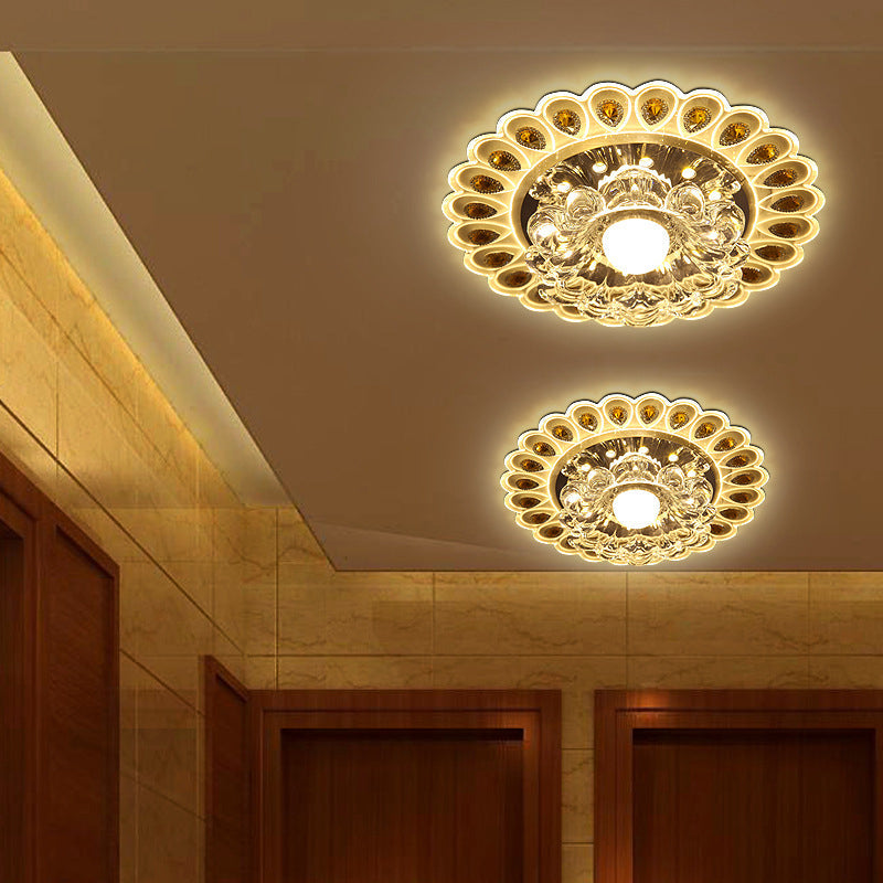 Modern Style Flower Flush Light K9 Crystal Passage LED Flush Ceiling Light in Clear Clear Warm Clearhalo 'Ceiling Lights' 'Close To Ceiling Lights' 'Close to ceiling' 'Flush mount' Lighting' 2253374