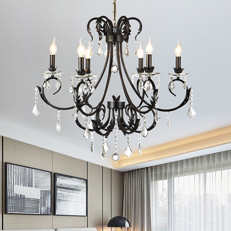 Traditional Black Candle Ceiling Pendant 6/8 Lights Metal Chandelier Lamp with Crystal Drops Clearhalo 'Ceiling Lights' 'Chandeliers' 'Modern Chandeliers' 'Modern' Lighting' 225339