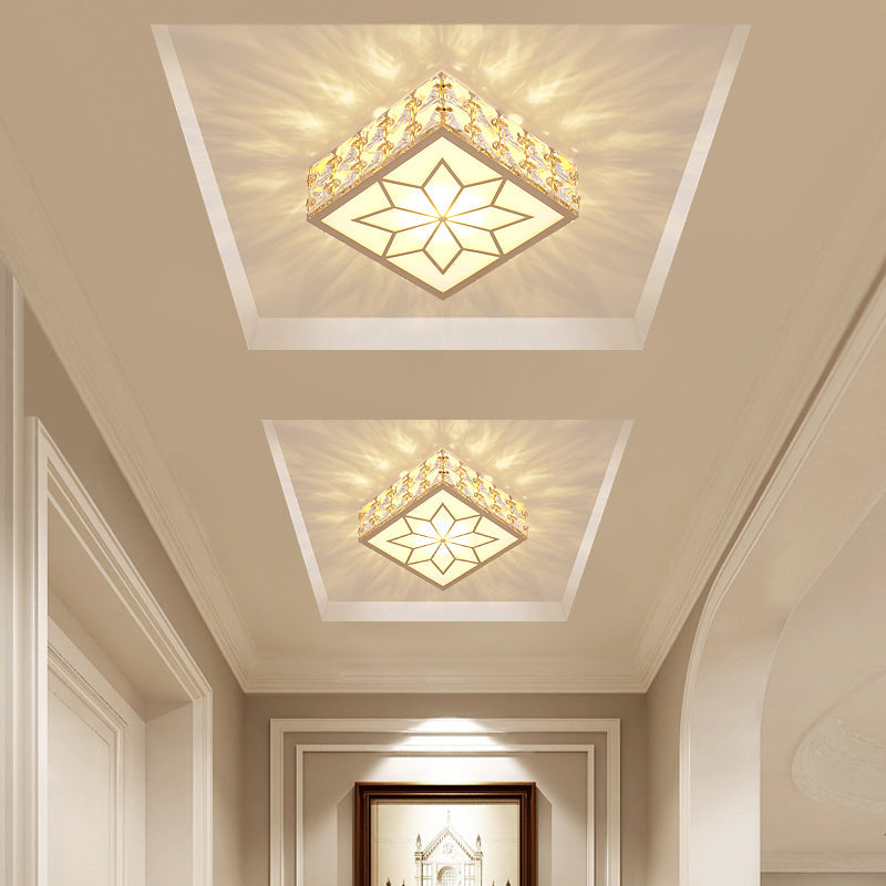 Gold Square LED Flush Mount Light Simplicity Crystal Embedded Flush Mount Ceiling Light for Foyer Clearhalo 'Ceiling Lights' 'Close To Ceiling Lights' 'Close to ceiling' 'Flush mount' Lighting' 2253518