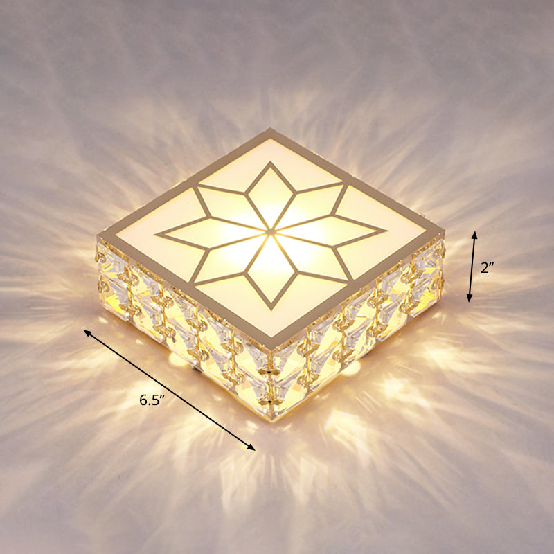 Gold Square LED Flush Mount Light Simplicity Crystal Embedded Flush Mount Ceiling Light for Foyer Gold 6.5