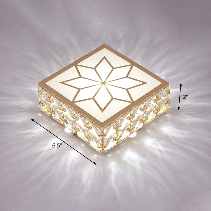 Gold Square LED Flush Mount Light Simplicity Crystal Embedded Flush Mount Ceiling Light for Foyer Gold 6.5