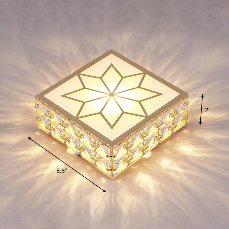 Gold Square LED Flush Mount Light Simplicity Crystal Embedded Flush Mount Ceiling Light for Foyer Gold 8.5