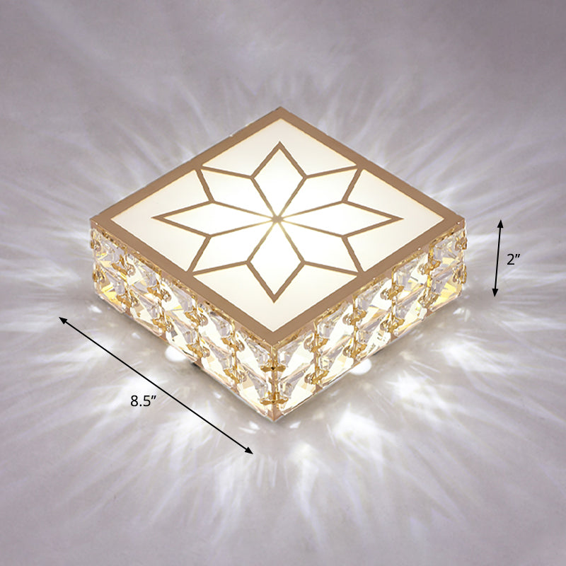 Gold Square LED Flush Mount Light Simplicity Crystal Embedded Flush Mount Ceiling Light for Foyer Gold 8.5