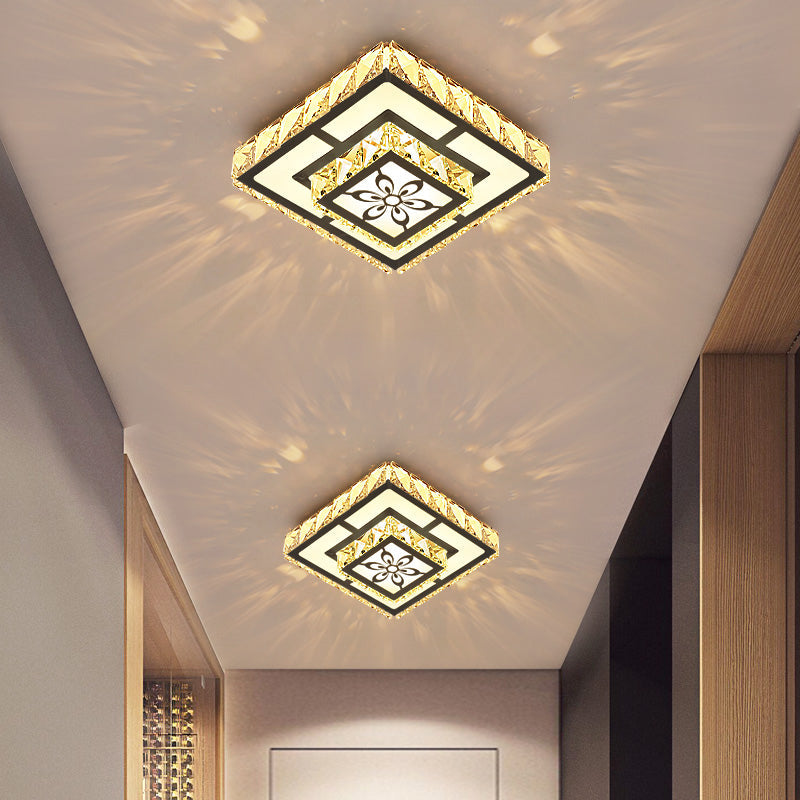 Square Shape Flush Light Modern Style Crystal Corridor LED Flush Ceiling Light Fixture Clearhalo 'Ceiling Lights' 'Close To Ceiling Lights' 'Close to ceiling' 'Flush mount' Lighting' 2253525