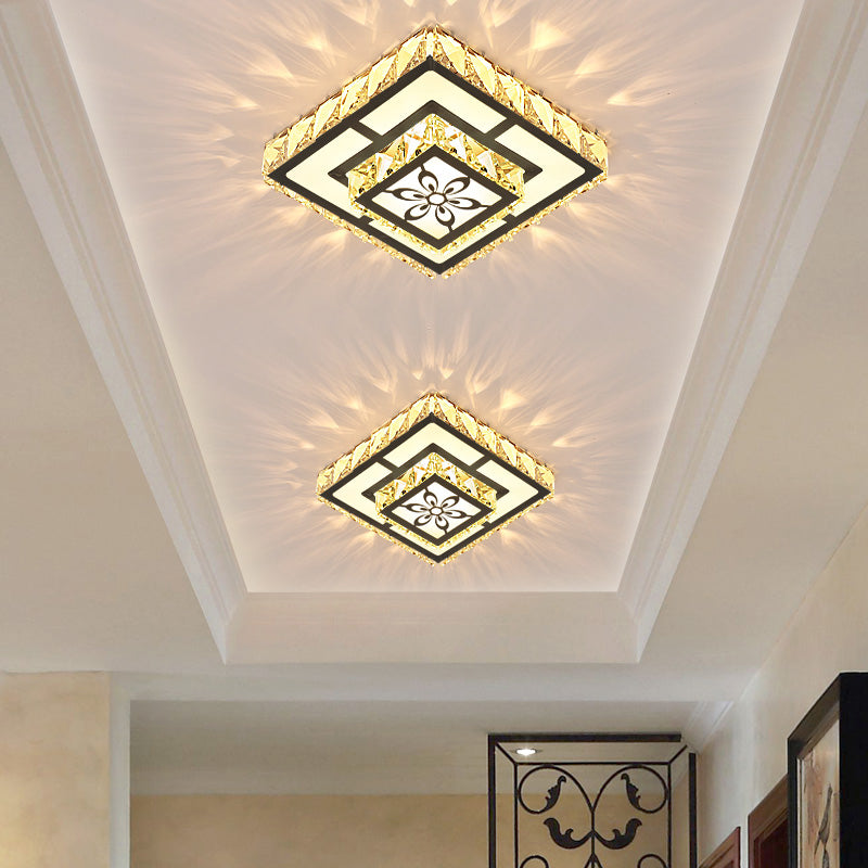 Square Shape Flush Light Modern Style Crystal Corridor LED Flush Ceiling Light Fixture Black Warm Clearhalo 'Ceiling Lights' 'Close To Ceiling Lights' 'Close to ceiling' 'Flush mount' Lighting' 2253526