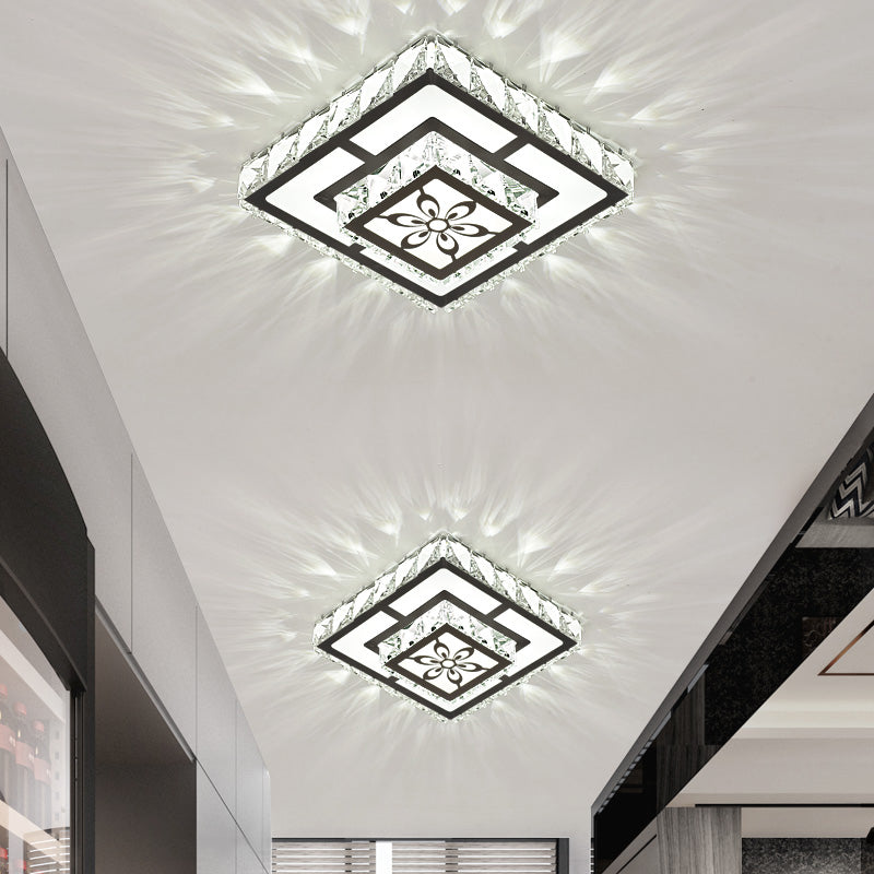 Square Shape Flush Light Modern Style Crystal Corridor LED Flush Ceiling Light Fixture Black White Clearhalo 'Ceiling Lights' 'Close To Ceiling Lights' 'Close to ceiling' 'Flush mount' Lighting' 2253527