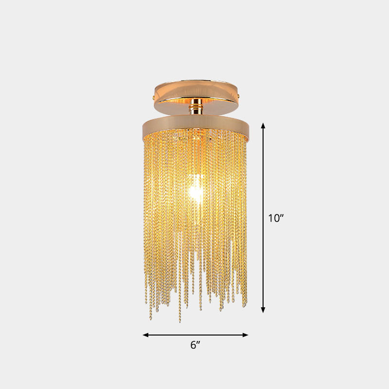 Modern Fringed Chainlet Semi Flush Mount Aluminum Single Corridor Flush Ceiling Light Fixture Gold Clearhalo 'Ceiling Lights' 'Close To Ceiling Lights' 'Close to ceiling' 'Semi-flushmount' Lighting' 2253531