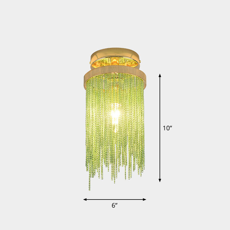 Modern Fringed Chainlet Semi Flush Mount Aluminum Single Corridor Flush Ceiling Light Fixture Green Clearhalo 'Ceiling Lights' 'Close To Ceiling Lights' 'Close to ceiling' 'Semi-flushmount' Lighting' 2253536