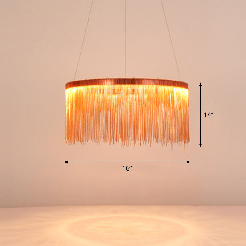 Fringed Round Living Room Ceiling Lighting Metal Post-Modern Hanging Pendant Light Rose Gold 16