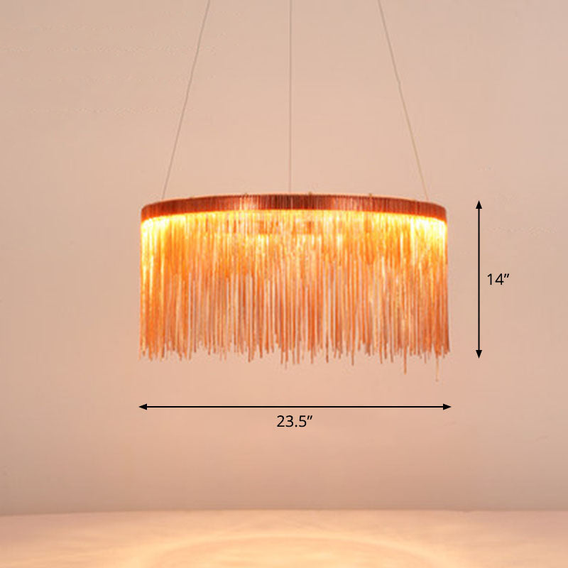 Fringed Round Living Room Ceiling Lighting Metal Post-Modern Hanging Pendant Light Rose Gold 23.5