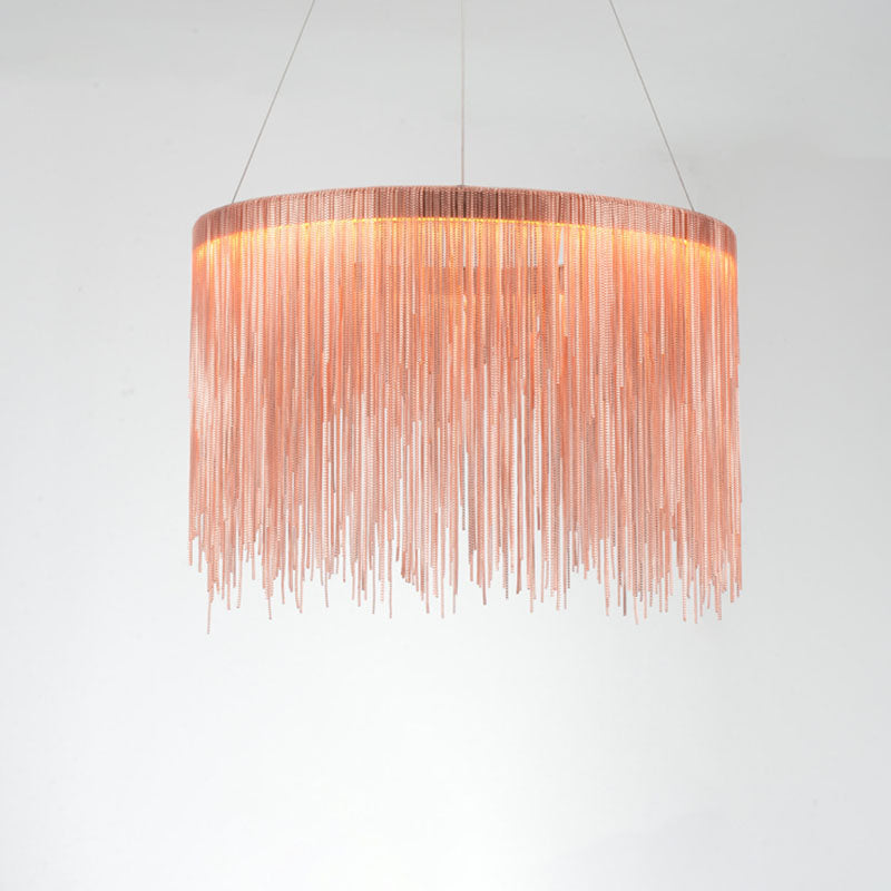 Metal Fringe Circular Pendant Light Postmodern Style Single Suspension Light Fixture for Living Room Rose Gold 16