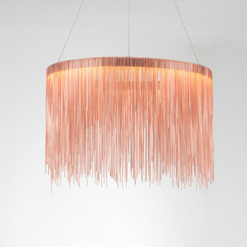 Metal Fringe Circular Pendant Light Postmodern Style Single Suspension Light Fixture for Living Room Rose Gold 23.5