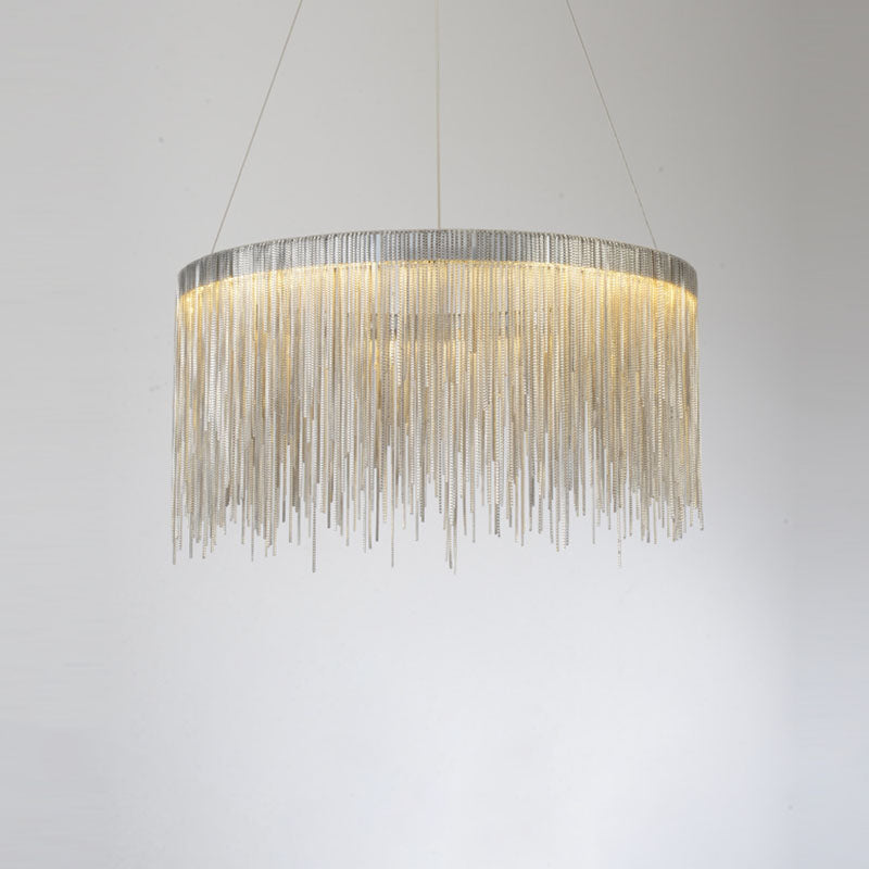 Metal Fringe Circular Pendant Light Postmodern Style Single Suspension Light Fixture for Living Room Silver 16