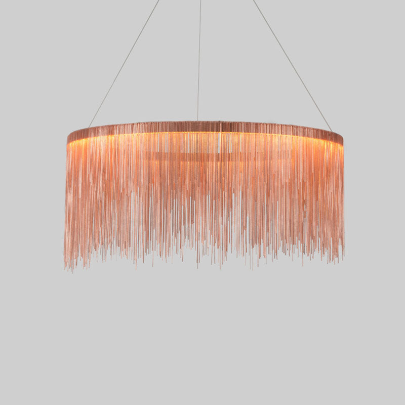 Metal Fringe Circular Pendant Light Postmodern Style Single Suspension Light Fixture for Living Room Rose Gold 31.5