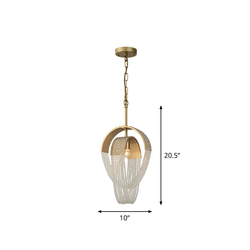 Fringed Suspension Light Post-Modern Crystal Dining Room Pendant Light Fixture in Gold 1 Gold Clearhalo 'Ceiling Lights' 'Modern Pendants' 'Modern' 'Pendant Lights' 'Pendants' Lighting' 2253564