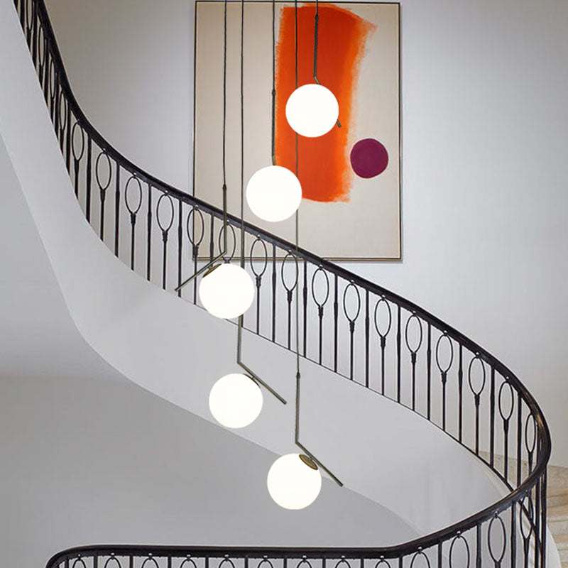 Spiral Globe Stairwell Hanging Lighting Opal Glass Simplicity Multi Light Pendant Clearhalo 'Ceiling Lights' 'Modern Pendants' 'Modern' 'Pendant Lights' 'Pendants' Lighting' 2253639