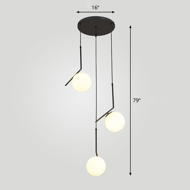 Spiral Globe Stairwell Hanging Lighting Opal Glass Simplicity Multi Light Pendant 3 Black Clearhalo 'Ceiling Lights' 'Modern Pendants' 'Modern' 'Pendant Lights' 'Pendants' Lighting' 2253642